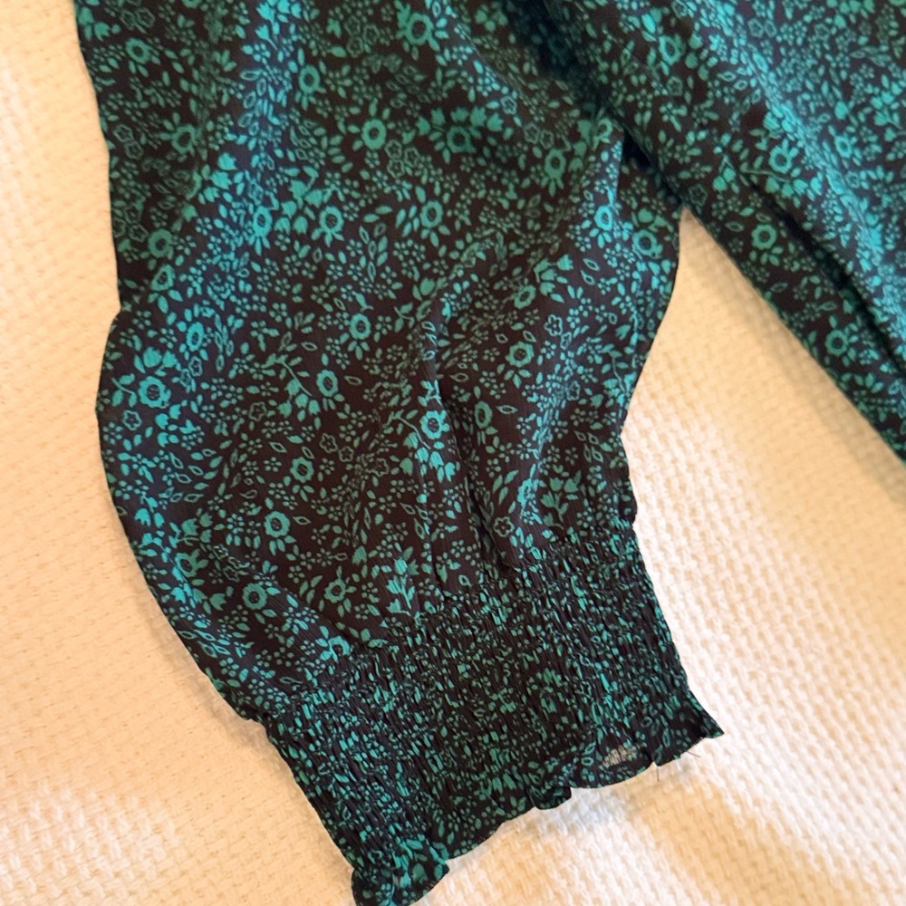 J. CREW Green & Black Floral Long Sleeve Knee Length Dress - Picture 8 of 14